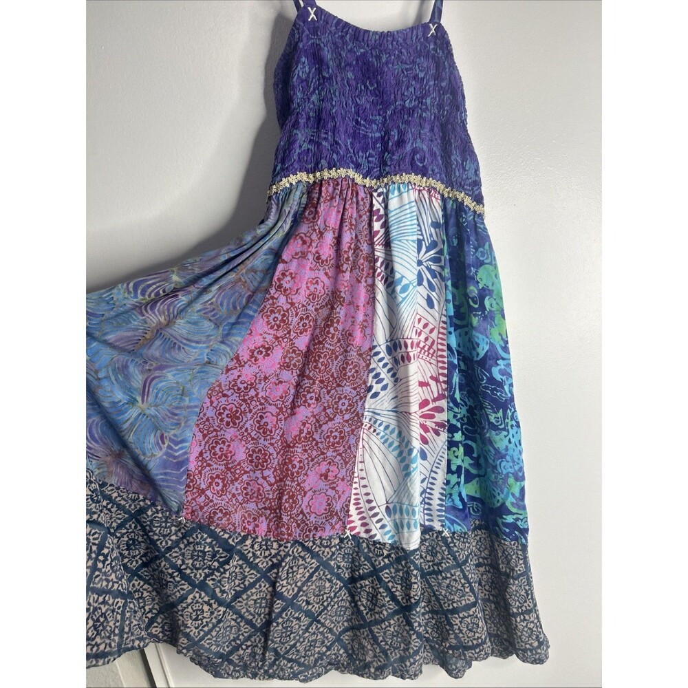 Vintage Santiki Patchwork Boho Midi Sundress Size XL Tie Die Festival Fairy
